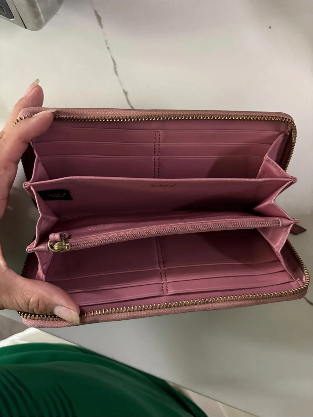 Coach Brown Signature Canvas Wallet with Pink Trim